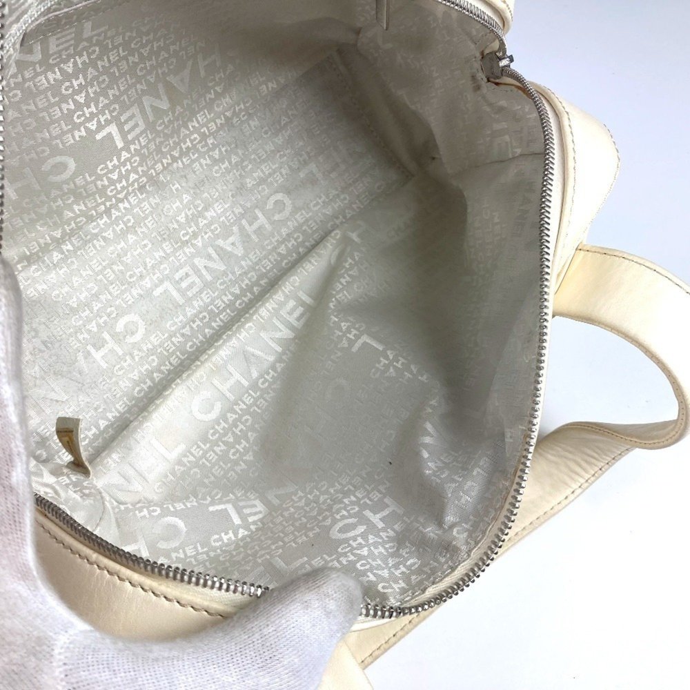 CHANEL Logo Shoulder Bag Leather Canvas Women's Ivory - Picture 14 of 16
